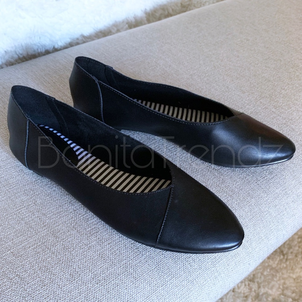 Black Pointed Ballerina Flat In Soft Vegan Leather